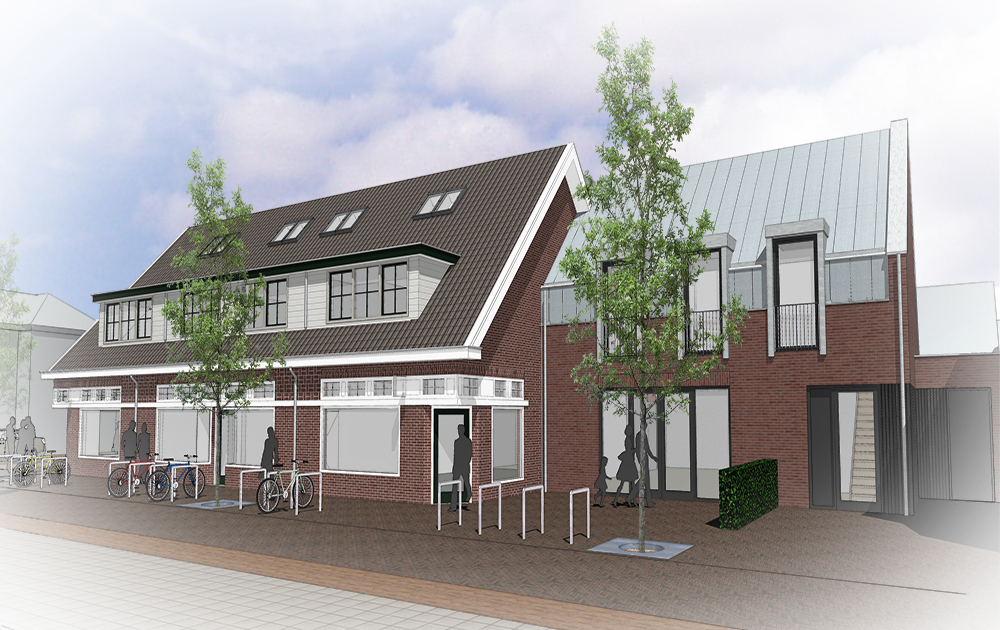 Ontwerp voor herbouw winkelpanden en appartementen in centrum Huizen, door architectenbureau A&R10
